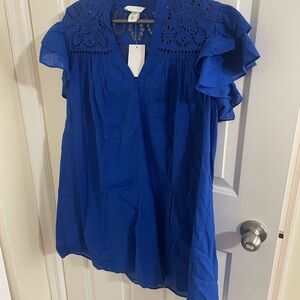H&M Royal Blue Eyelet Ruffle Blouse